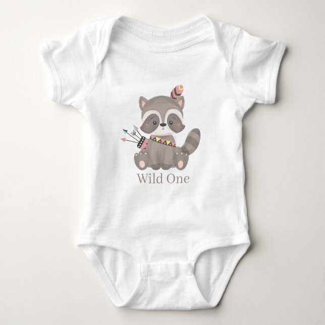 cute baby girl racoon wild one baby bodysuit (Front)