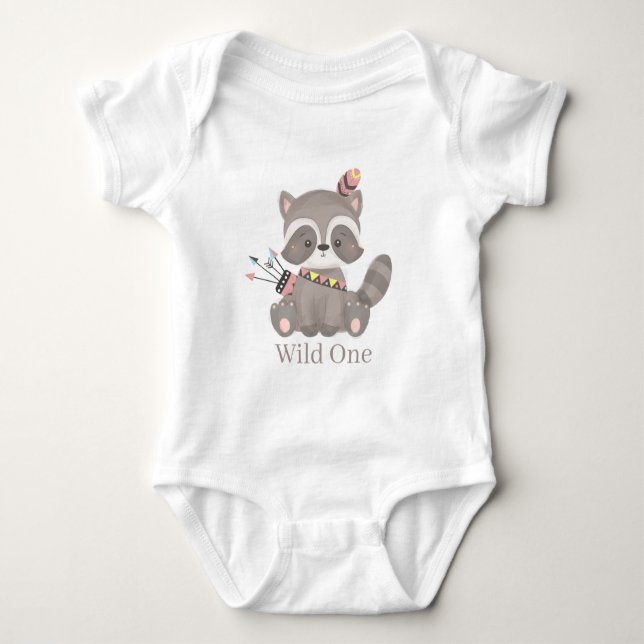 cute baby girl racoon wild one bodysuit (Front)