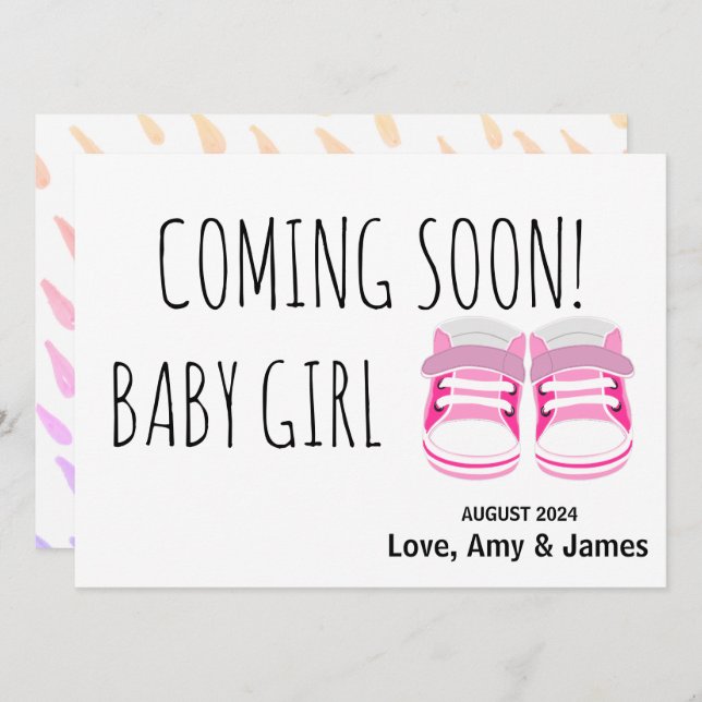 Cute baby girl shoes coming soon pink Pregnancy An Announcement (Front/Back)