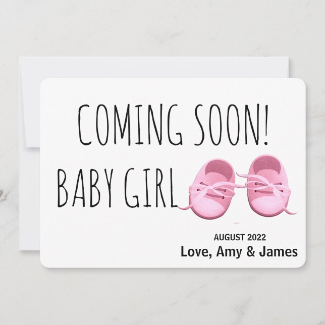 Cute baby girl shoes coming soon pink Pregnancy Announcement (Front)