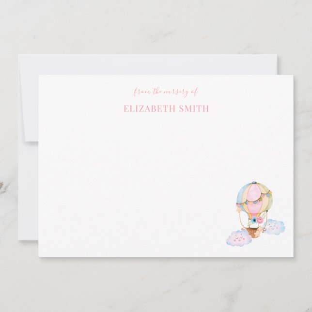 Cute baby girl shower hot air balloon pink  card (Front)