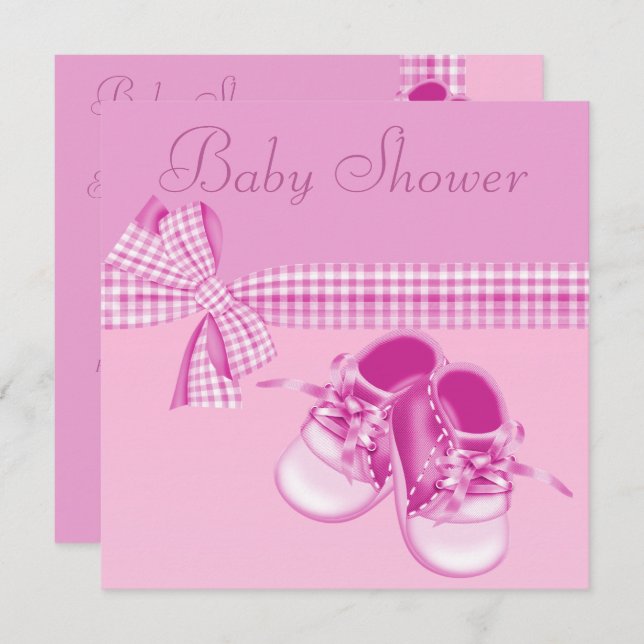 Cute Baby Girl Shower Pink Shoes & Elegant Ribbon Invitation (Front/Back)