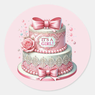 Cute baby girl shower sweet classic round sticker