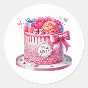 Cute baby girl shower sweet classic round sticker
