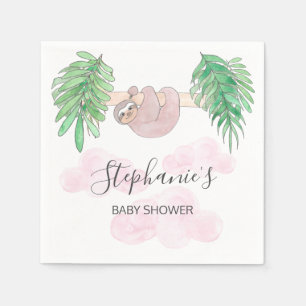 Cute Baby Girl Sloth Baby Shower Napkin