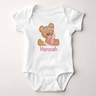 Cute Baby Girl Teddy Bear and Monogram Baby Bodysuit