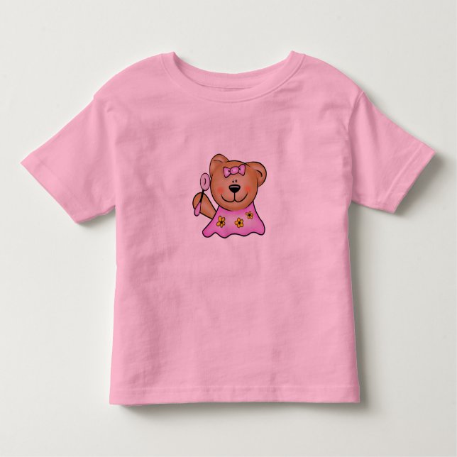 Cute Baby Girl Teddy Bear in Pink Toddler T-Shirt (Front)