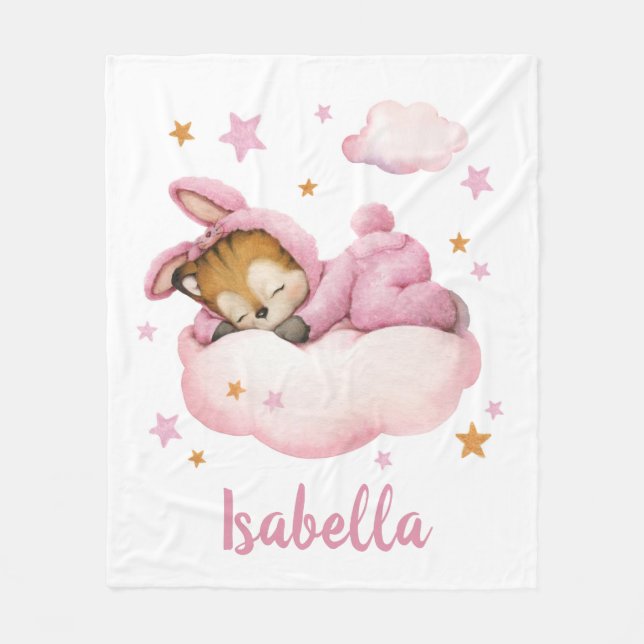Cute baby girl tiger sleeping cloud, Sweet dreams Fleece Blanket (Front)