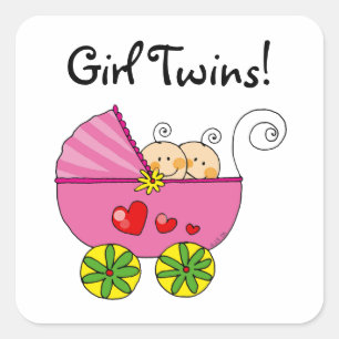 Cute baby girl twins square sticker