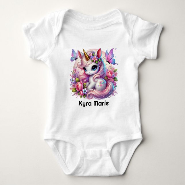 Cute baby girl unicorn fantasy baby bodysuit (Front)