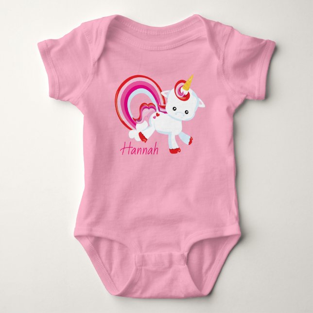 Cute Baby Girl Unicorn Rainbow Personalised Bodysuit (Front)