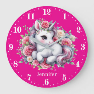 Cute baby girls nursery unicorn large clock