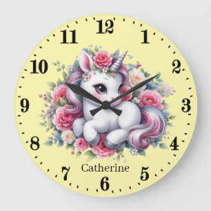 Cute baby girls nursery unicorn  large clock