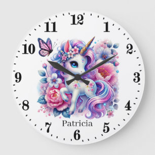 Cute baby girls nursery unicorn  large clock