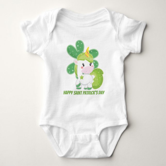 Cute baby girls Saint Patrick's Day unicorn Baby Bodysuit (Front)