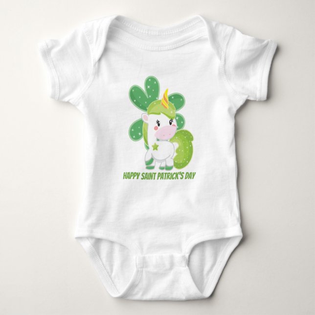 Cute baby girls Saint Patrick's Day unicorn Bodysuit (Front)