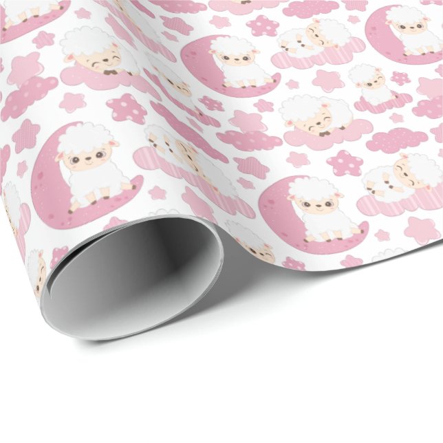 cute baby girls shower lamb wrapping paper (Roll Corner)