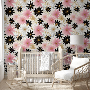 Cute baby girls stars pattern nursery wallpaper