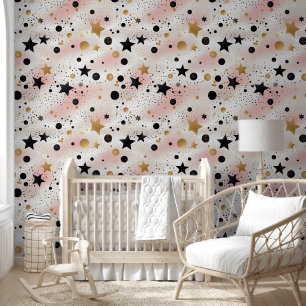 Cute baby girls stars pattern nursery wallpaper
