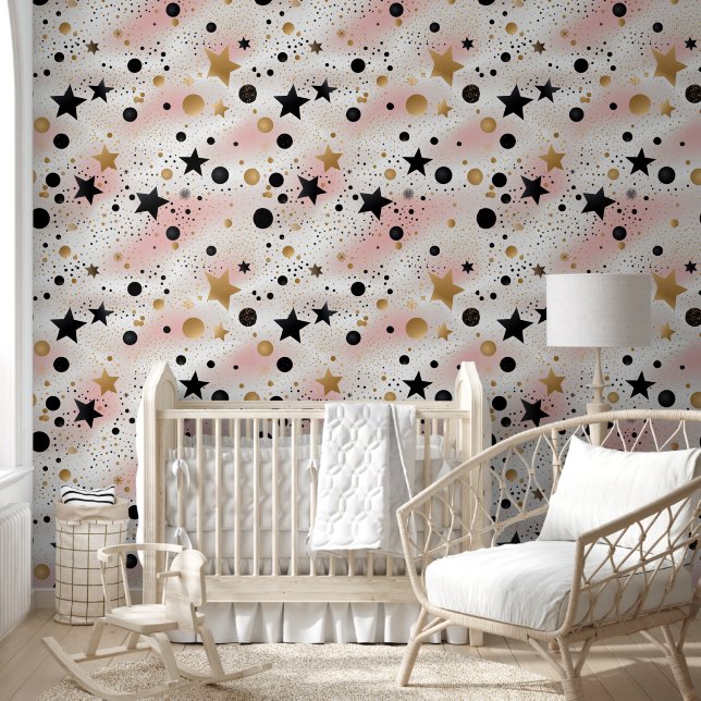 Cute baby girls stars pattern nursery wallpaper (Kids)