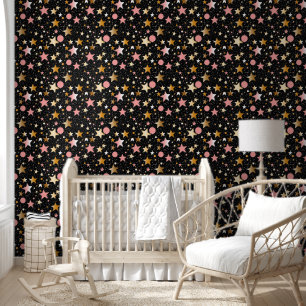 Cute baby girls stars pattern nursery  wallpaper