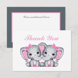 cute baby girls twin elephant  thank you card