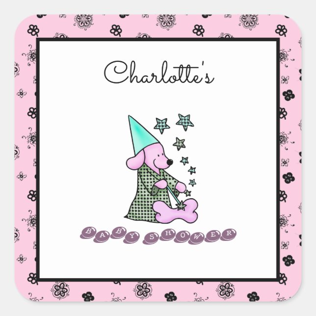 Cute Baby Girly Pink Elegant Funny Dog Square Sticker (Front)