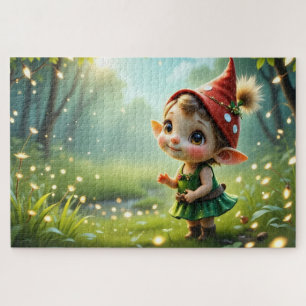Cute Baby Gnome Chasing Fireflies Jigsaw Puzzle