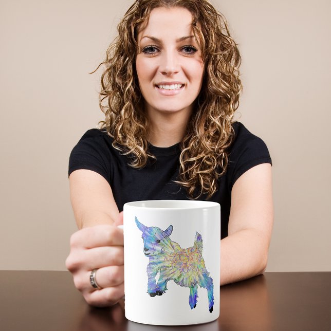 Cute Baby Goat Colourful Farm Animal Art Coffee Mug (Cute baby goat jumping colorful farm animal art coffee mug)