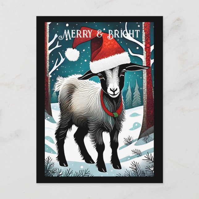 Cute Baby Goat Kid Forest Santa Animal Christmas Postcard (Front)