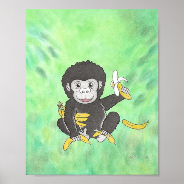 Cute Baby Gorilla Banana Animal Nursery  Poster (Front)