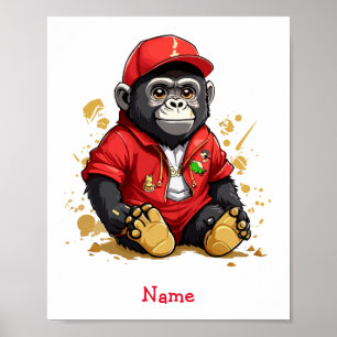 Cute Baby Gorilla Custom Name Poster