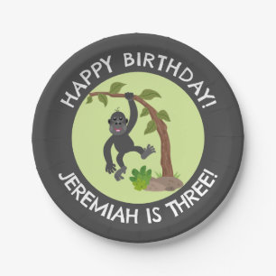 Cute baby gorilla personalised cartoon birthday paper plate