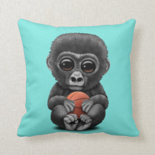 Cute Baby Gorilla Playing With Basketball Cushion