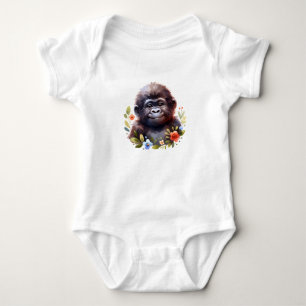 Cute Baby Gorilla with Flowers Bodysuit