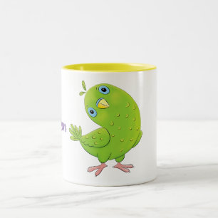 Cute baby green parakeet cartoon illustration Two-Tone coffee mug
