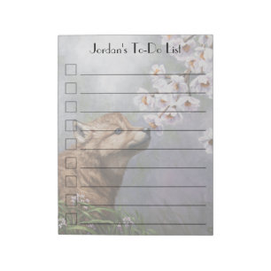 Cute Baby Grey Wolf Pup and Flowers Notepad