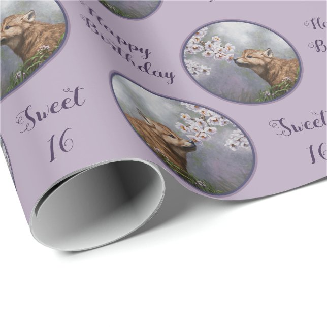 Cute Baby Grey Wolf Pup and Flowers Wrapping Paper (Roll Corner)