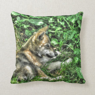 Cute Baby Grey Wolf Pup Wildlife Photo Cushion