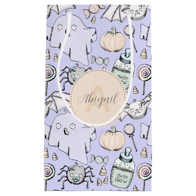 Cute Baby Halloween with Pumpkins, Bats and Ghosts Small Gift Bag (Front)