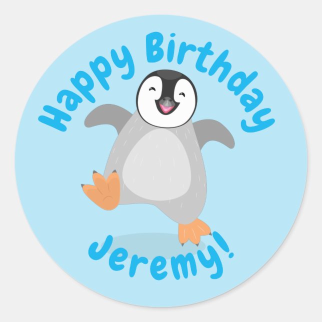 Cute baby happy emperor penguin cartoon classic round sticker (Front)