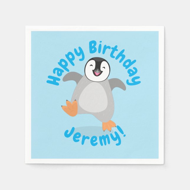Cute baby happy emperor penguin cartoon napkin (Front)