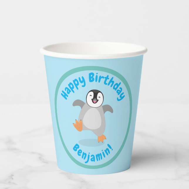 Cute baby happy emperor penguin cartoon  paper cups (Front)
