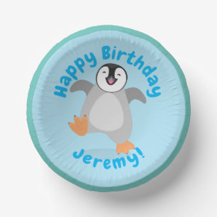 Cute baby happy emperor penguin cartoon paper plate