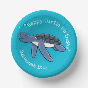 Cute baby happy sea turtle swimming cartoon paper plate