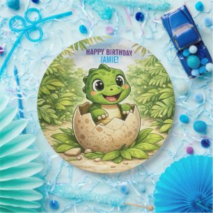Cute Baby Hatchling Dinosaur Birthday Paper Plate
