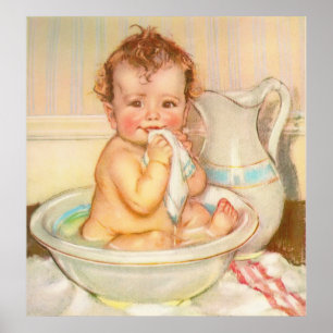 Cute Baby Having a Bath Poster