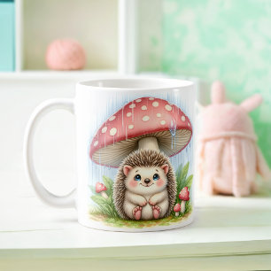 Cute Baby Hedgehog Under Mushroom Umbrella Coffee Mug