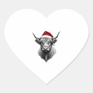 Cute Baby Highland Cow Christmas Santa Gifts Xmas Heart Sticker