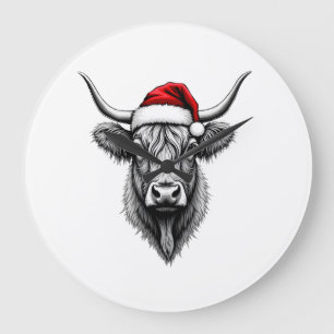 Cute Baby Highland Cow Christmas Santa Gifts Xmas Large Clock